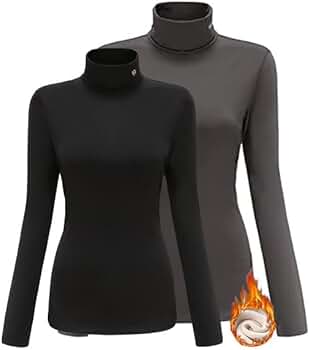 SSLR-Thermal-Shirts for-Women-Turtleneck Long Sleeve Tops Fleece